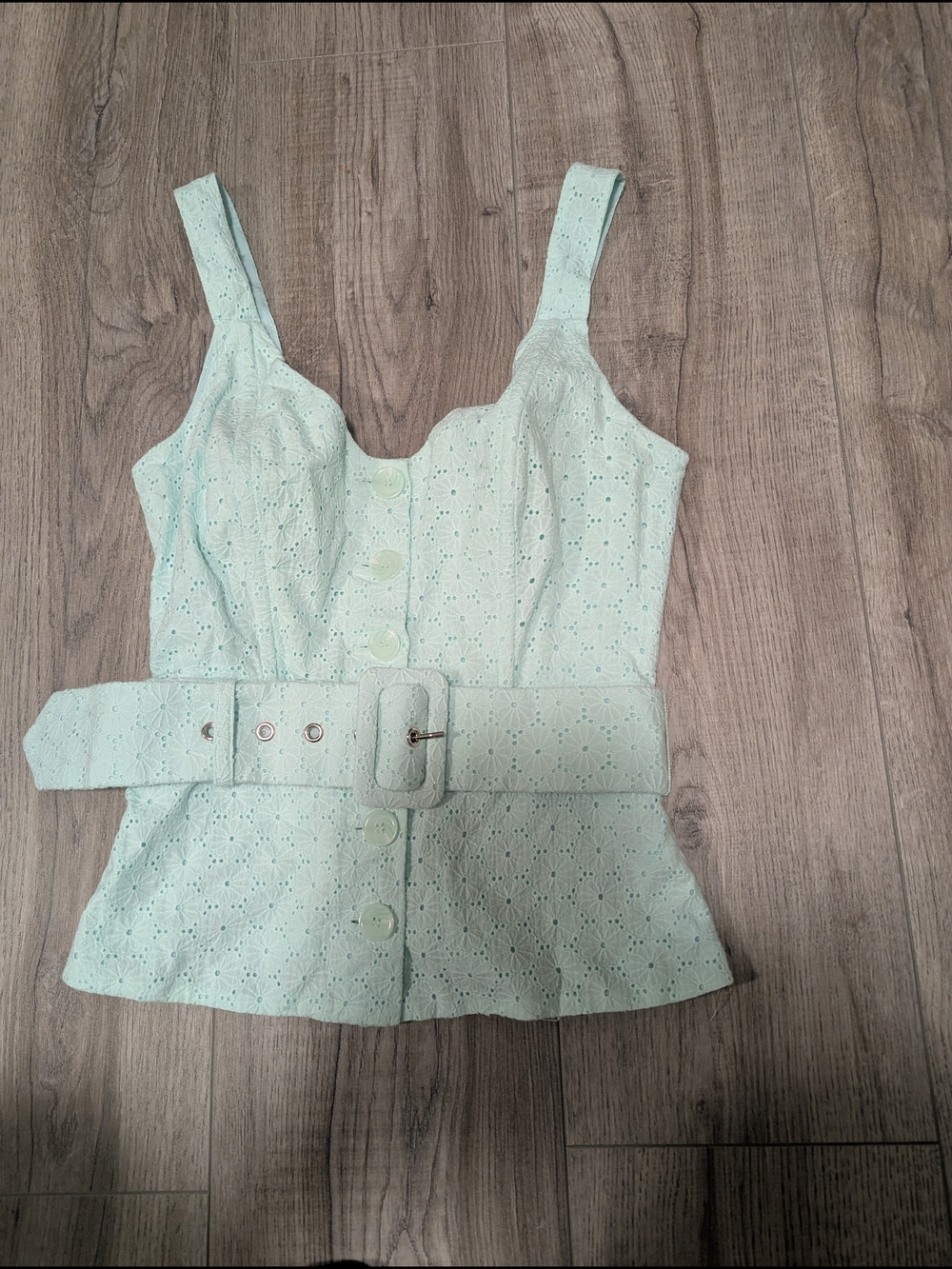 Marciano Mint green eyelet peplum top with belt - Picture 2 of 8